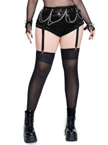 Whyspr Casual Punk Plus Size Lace Patchwork Leggings, Suspender Stockings, High Stretch - Black - View 5