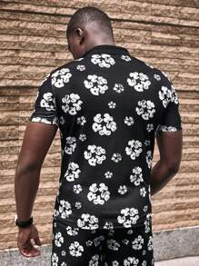 Manfinity VCAY Men's Knitted Fashion Casual Loose Short Sleeve POLO Shirt - Black - View 2