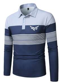Manfinity Homme Camisa polo casual para hombre con rayas y contraste de colores