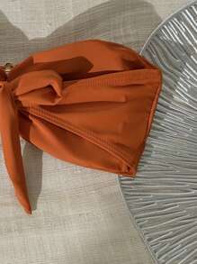 Swim Chiccia Women's Solid Color Sexy Strapless Metal Decor Bow Bikini Top, Summer - Rust Brown - View 5