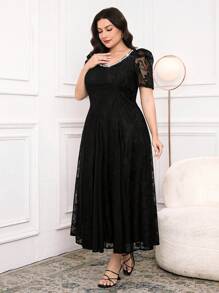 Modelyn Plus Size Simple Rhinestone Decor Dress, Fashionable & Suitable For Summer