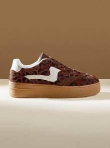 CUCCOO EASI 豹纹印花毛绒系带休闲/运动鞋，适合女士，春秋季节，圣诞节和新年假期氛围秋冬女鞋运动鞋 - 彩色 - 查看 5