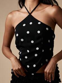 MISSGUIDED Áo crop top cổ yếm chấm bi mùa hè phong cách corset dự tiệc tối câu lạc bộ - Đen và trắng - Xem 5