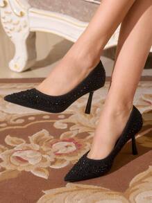 CUCCOO TILAWA 时尚派对晚会性感黑色水钻镶嵌尖头细高跟鞋