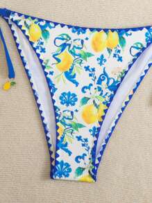 Swim Vcay Plus Size 2pcs Fruit Print Frill Trim Cute Playful Bikini Set, Summer