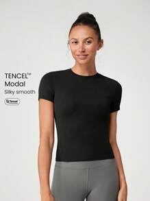 GLOWMODE Modal Slim Fit Sports Tee Daily Casual - Black - View 1