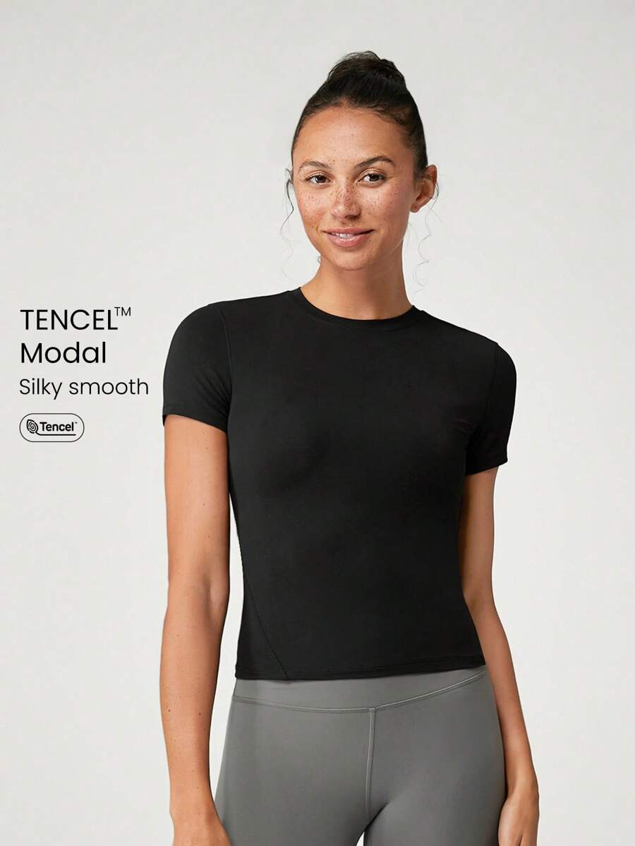 GLOWMODE Modal Slim Fit Sports Tee Daily Casual - Black - View 1