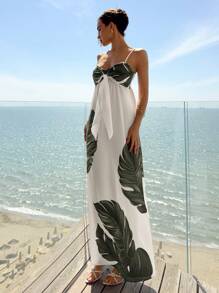 Aloruh 波西米亚风度假花卉印花夏季休闲无袖连衣裙 - 白色 - 查看 3