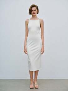 Lumivelle Vestido midi de fiesta ajustado de mujer blanco elegante con lentejuelas - Blanco - Ver 4