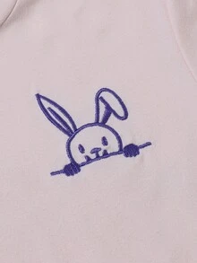 两件套婴儿/女婴可爱兔子刺绣休闲圆领短袖上衣和短裤套装，适合夏季外出 - 彩色 - 查看 6