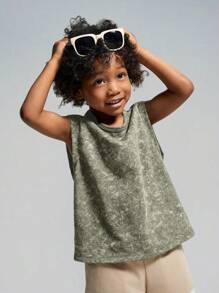 SHEIN Young Boy Letter Printed Washed Loose Knit Casual Tank Top Boys Muscle Tank Kids Summer Tank Top Kids Graphic Tank Inspirational Shirts For Kids Kids Oversized Tank Top