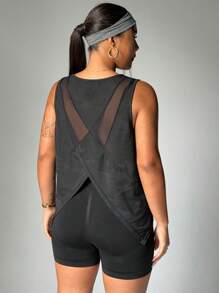 Easithlete 春夏季大码迷彩提花拼接网眼无袖宽松运动服