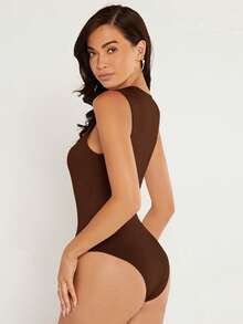 SHEIN BASICS Body tank de cuello redondo - Café integral - Ver 2