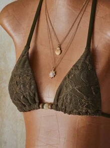 SHEIN ICON 2pcs Women Beach Holiday Lace Backless Halter Bra & Brief Bikini Set, Summer, Y2k Clothes Women, Western Wear Women