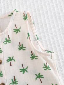 Cozy Pixies Peto de niño bebé con estampado de árbol de coco de dibujos animados, de cuello redondo y sin mangas, shorts, casual y versátil