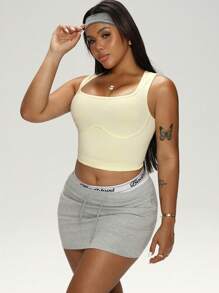 Easithlete Débardeur de sport sans coutures jaune pâle avec dos nageur pour femme grande taille