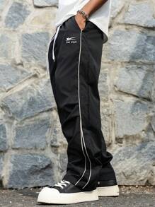 Manfinity Hypemode Men's Street Collegiate Style Pants, Fall - Black - View 3