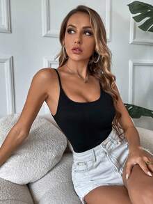 SHEIN SXY Summer Black Scoop Neck Suspender Tight Vuxen Bodysuit - Svart - Visa 5