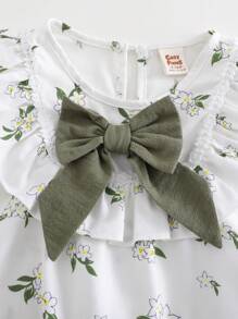 Cozy Pixies 2pcs Baby Girl Ditsy Floral Ruffle Trim Top And Solid Color Shorts Set