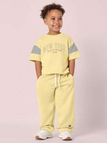 SUMWON Conjunto a juego de camiseta holgada y ropa informal de uso diario, cómoda, de uso casual, línea deportiva, para primavera, verano y otoño - Amarillo - Ver 1