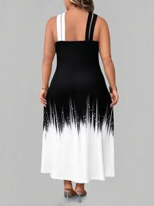 SHEIN LUNE Plus Size Women Ombre Halter Neck Dress, Suitable For Outdoor & Holiday - Multicolor - View 2