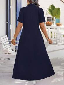 EMERY ROSE Robe courte manches courtes en couleur unie, pratique et polyvalente, taille grande