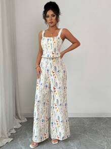 Rafferiza 夏季休闲度假浪漫花卉印花阔腿连体裤