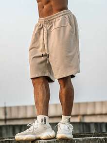 Manfinity Homme Celana Pendek Pria Kolor Kantong Huruf Casual - Khaki - View 3