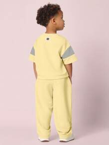 SUMWON Conjunto a juego de camiseta holgada y ropa informal de uso diario, cómoda, de uso casual, línea deportiva, para primavera, verano y otoño - Amarillo - Ver 2