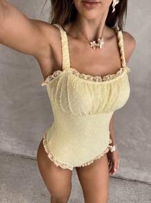 Swim Chiccia Women Solid Color Lace Decor Camisole For Summer Beach Vacation - Yellow - View 7