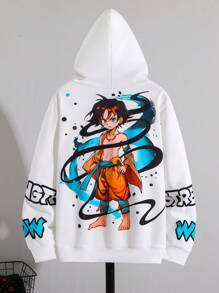 1 件青少年男孩休闲运动学院街头时尚包背卡通涂鸦图案白色连帽运动衫适合返校适合生日派对、晚会、表演、婚礼、洗礼、开幕式日常适合日常使用适合上学适合旅行适合运动适合春、夏、秋、冬四季