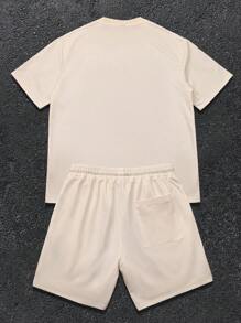 Manfinity EMRG Men Print Short Sleeve T-Shirt & Drawstring Shorts Set Men S 2 Pieces Set Men Two Pieces Outfits Short Set - Apricot - View 3