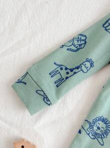 Loomiva Conjunto de pijama de ajuste ceñido para bebé niño, con diseño de dinosaurio de dibujos animados, de punto suave, con cuello redondo, manga larga y pantalón largo de cintura elástica, 2 piezas - Multicolor - Ver 4