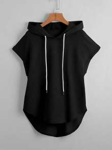 SHEIN Unity 高低下擺抽繩連帽T恤 - 黑色 - 查看 3