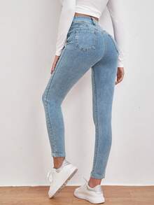 EMERY ROSE High Waist Slant Pocket Skinny Black Jeans - Light Wash - View 2