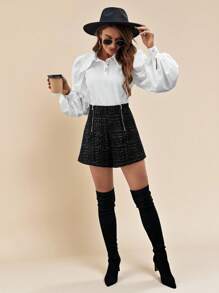 SHEIN Clasi Dây kéo Quần short vải nỉ - màu đen - Xem 6