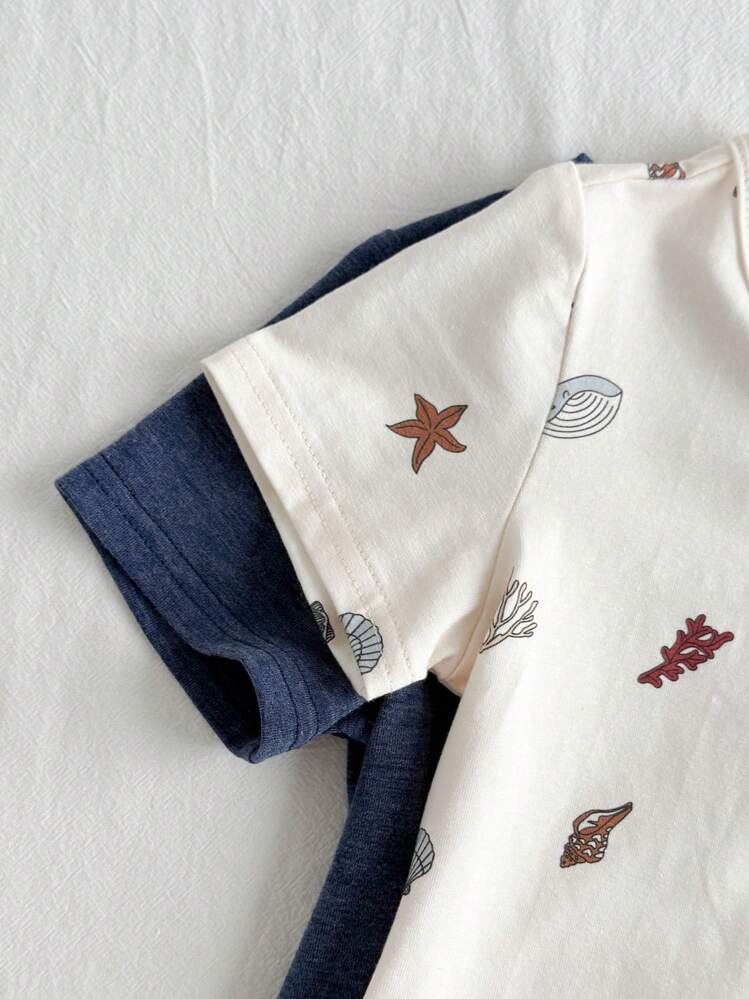 أطقم ملابس علوية بياقة دائرية قصيرة الأكمام والشور...