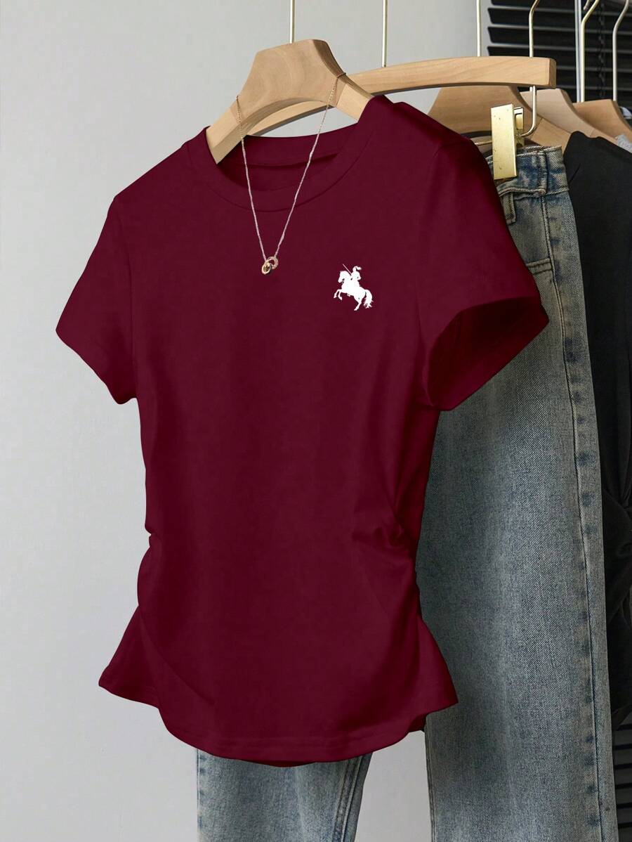 INAWLY Women's Waist-Defined T-Shirt, Newest Summer Design With Knights Printed Pattern