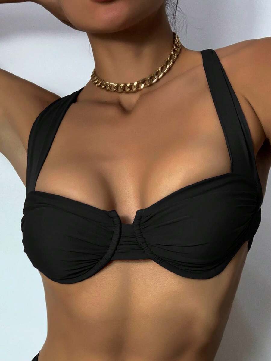 Vaytide Summer Beach Ruched Crisscross Underwire Bikini Top