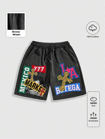 Street Life 2025 Summer New Casual Fashion Pattern Design Men Loose Cross Y2K Style Streetwear Comfortable Sports Shorts,
