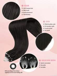 50股微链接发真人发 NC# 自然黑色微环接发丝滑直发微珠接发女士