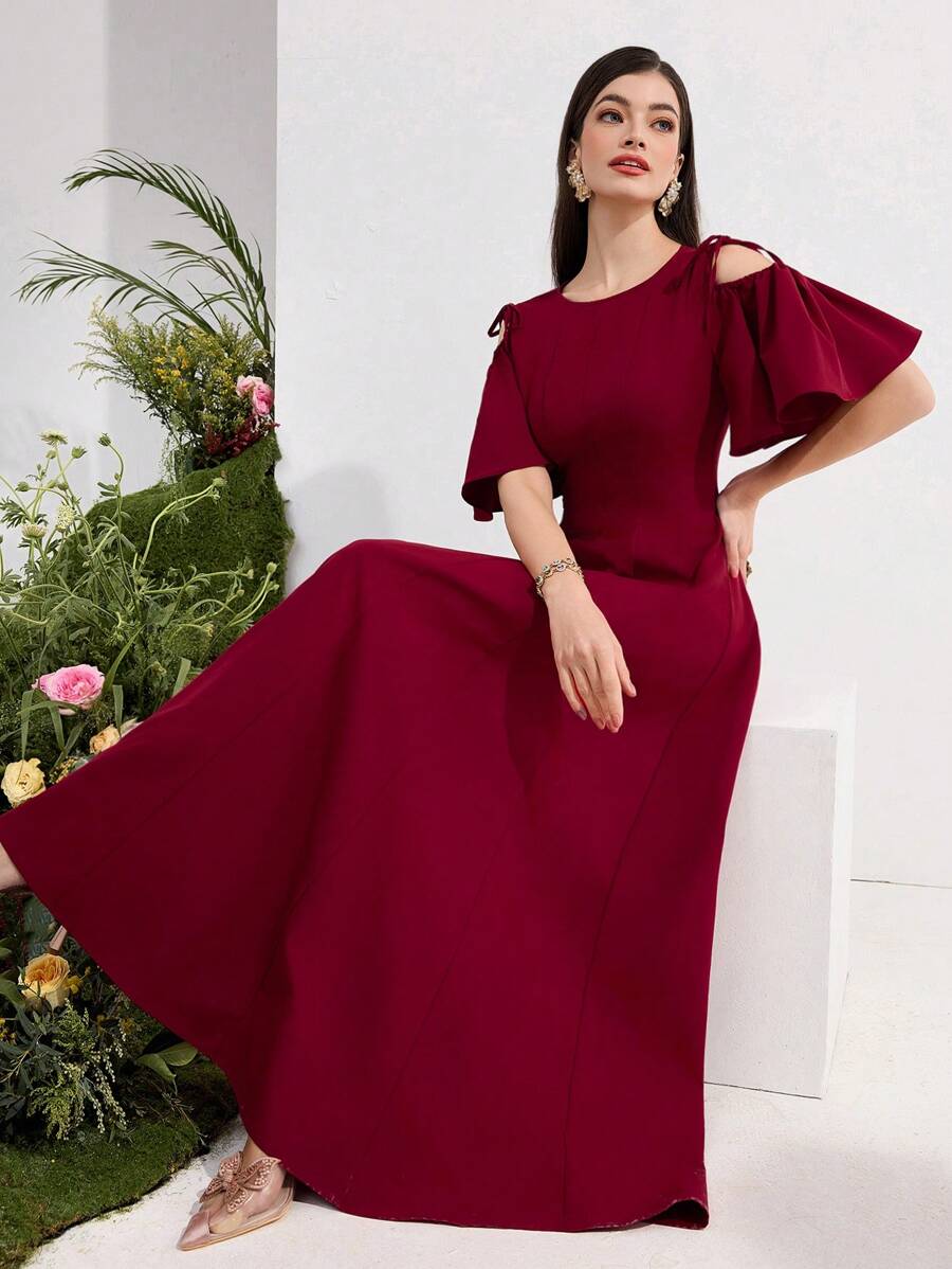 Modelyn Abito da donna con maniche a volant per vacanze romantiche - Rosso - Visualizzare 1