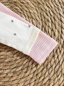 Loomiva 新生儿 4 件套 - 碎花图案柔软针织圆领长袖套头衫 + 松紧腰长裤 - 淺粉色 - 查看 4