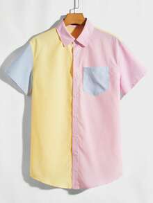 Manfinity VCAY Plus Size Men's Contrast Color Striped Print Button-Front Short Sleeve Shirt - Multicolor - View 5