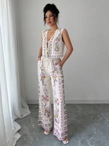 Elenzga 女式无袖上衣和裤子两件套，夏季时尚 - 紫色 - 查看 6