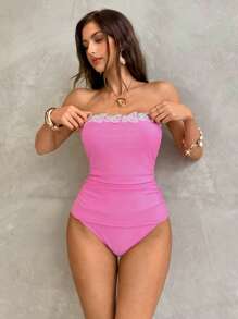 Swim Chiccia Conjunto de tankini con parte superior tipo bandeau con encaje y Bottom de triángulo para mujer