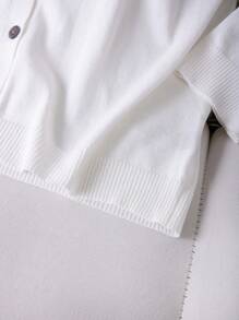 SHEIN LUNE Plus Size Solid Color Single-Breasted V-Neck Long Sleeve Casual White Cardigan - White - View 6