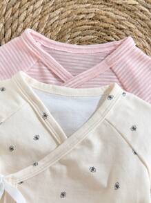 Loomiva 新生儿 4 件套 - 碎花图案柔软针织圆领长袖套头衫 + 松紧腰长裤 - 淺粉色 - 查看 6