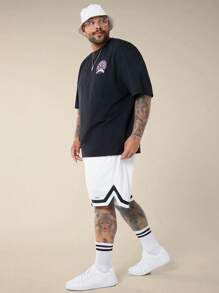 EASEVO 男士加大码休闲针织中腰抽绳宽松直筒篮球短裤，适合夏季和日常穿着，外出休闲白色运动短裤，适合丈夫、男朋友的礼物，学校，2000 年代风格 - 白色 - 查看 3