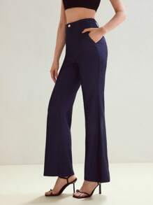 MOTF STUDIO ELEGANT CHIC CASUAL SLIM FIT STRETCH PANTS - Navy Blue - View 6